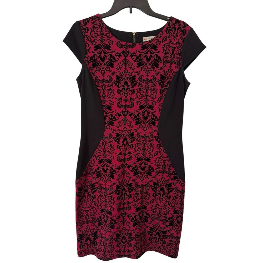 AA Studio AA Black Velvet Red Burnout Sheath Knit Dress Size 8